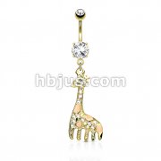 Giraffe Dangle 14 kt Gold Plated Navel Ring  with Multi CZ Paved 