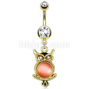 14kt Gold Plated Navel Ring with Cateye Gemmed Owl Dangle