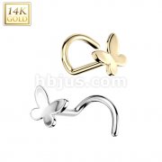 14K Gold Nose Screw Rings With Butterfly Top