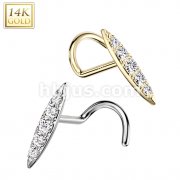 14K Gold Nose Screw Rings With CZ Paved Bar Top