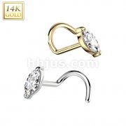 14K Gold Nose Screw Rings With Marquise CZ Top