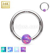 14Kt. White Gold Opal Ball Fixed Hoop Rings for Nose, Cartilage, Septum and ore