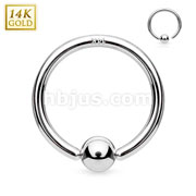 14Kt. White Gold Fixed Ball Hoop Ring. Never Loose a Ball.