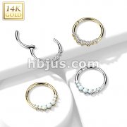 14K Gold Front Facing 7 Opal or 7 CZ Hinged Segment Hoop Ring