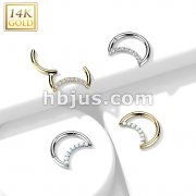 14K Gold Hinged Segment Hoop Ring with Opal or CZ Paved Crescent