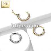 14K Gold Hinged Segment Hoop Rings with Lined CZ and Balls