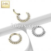 14K Gold Hinged Segment Hoop Rings with Forward Facing Double Lined CZ Set