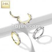 14K Gold Hinged Segment Hoop Ring Lined with Baguette CZ 