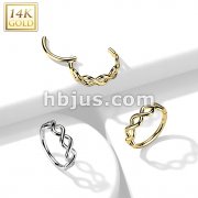 14K Gold Hinged Segment Hoop Ring with Side Facing Infinity Twist