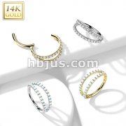 14K Gold Hinged Segment Hoop Ring with Separating Double Lined CZ or Opal Gems