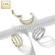14K Gold Hinged Segment Hoop Rings with Triple Layer Paved CZ