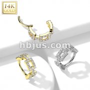 14K Gold Hinged Segment Hoop Ring with Side Facing CZ Paved Square Links