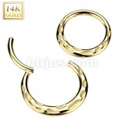 14K Gold Forward Facing Hammered Hinged Segment Hoop Ring