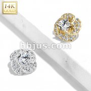 14 Kt. CZ Paved Rose Blossom with Round CZ Center Dermal Anchor Top