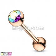 Rose Gold IP Over 316L Surgical Steel Tongue Barbell with Crystal  Set Ball