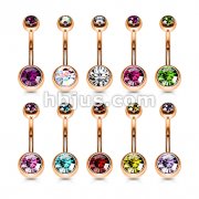 100pcs Rose Gold PVD Over 316L Surgical Steel Double Jeweled Belly Button Ring Bulk Pack (10pcs x 10 colors) 