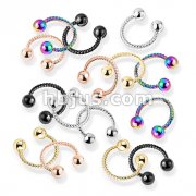 100 Pcs Twisted Rope PVD over 316L Surgical Steel Circular Barbell/Horseshoe Bulk Pack (20 Pcs x 5 Colors)