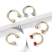 Crystals Paved Around ball Gol PVD Over 316L Surgical Steel Horseshoes for Ear Cartilage, Daith, Eyebrow, Nose Septum and More