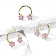 Pink Enamel Flower With CZ Center 316L Surgical Steel Circular Horseshoe 