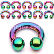 10PC Rainbow Titanium IP Over 316L Surgical Steel Circular Barbell Package