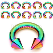 10PC Rainbow Titanium IP Over 316L Surgical Steel Circular Barbell with Spikes Package