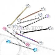 316L Surgical Steel Threadless Push in Industrial Barbells with Prong Set CZ Ends
