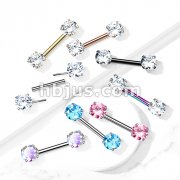 316L Surgical Steel Threadless Push in Nipple Barbells with Prong Set Round CZ Ends