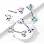 316L Surgical Steel Threadless Push In Nipple Barbell with 5 CZ Butterfly and Ball Cluster On Each Side