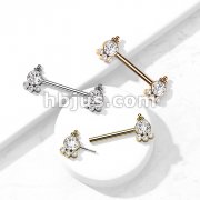 316L Surgical Steel Threadless Push In Nipple Barbell with 4 CZ and Ball Cluster On Each Side
