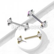 316L Surgical Steel Threadless Push In Nipple Barbell with CZ and Ball Clusters On Each Side