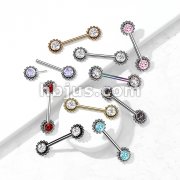 316L Surgical Steel Threadless Push In Nipple Barbell with Beaded Ball Edge and CZ Center On Each Side