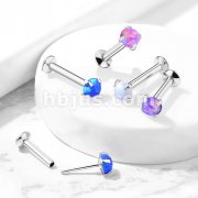 Push In Prong Set Opal Top 316L Surgical Steel Flat Back Studs for Labret, Monroe, Ear Cartilage, and More