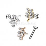 CZ Leaf Threadless Push In Top 316L Surgical Steel Labret, Convex Back Stud