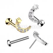 All 316L Surgical Steel Threadless Push In Labret With Convex Back and 5 CNC Set CZ Moon With Star Top