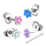 1pc Implant Grade Titanium Threadless Earring Stud With Opal Flower Top