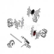 1pc Implant Grade Titanium Threadless Push In Earring Stud With CZ Butterfly Top