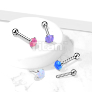 Implant Grade Titanium Threadless Push In Cartilage Barbell With Prong Set Opal Top