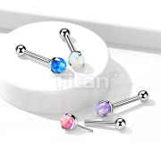 Implant Grade Titanium Threadless Push In Cartilage Barbell With Claw Set Opal Ball Top