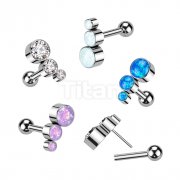 Implant Grade Titanium Threadless Push In Cartilage Barbell With Descending Bezel Set 3 CZ Curved Top