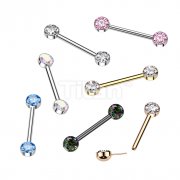 Implant Grade Titanium Threadless Push In Nipple Barbell With Bezel Set CZ Ends