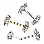 Implant Grade Titanium Threadless Push In Nipple Barbell With 5 Baguette CZ Fan Forward Facing Ends