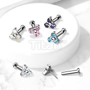 Implant Grade Titanium Threadless Push in Labret With Prong Set CZ Trinity Triangle Top
