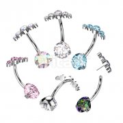 Implant Grade Titanium Threadless Push In Prong Set Bottom With 5 Bezel Set Swarovski Crystal Curve Top Belly Button Ring