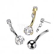 Implant Grade Titanium Threadless Push In Prong Set Bottom With Bezel Set CZ and Marquise CZ Dangle Top