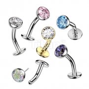 Implant Grade Titanium Threadless Floating Convex Base Belly Button Ring With Bezel Set CZ Ball Top
