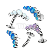 Implant Grade Titanium Threadless Floating Convex Base Belly Button Ring With 5 Round Bezel Set Opal Curve Top