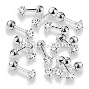 100 Pcs Prong Set Clear Triangle CZ 316L Surgical Steel Cartilage, Tragus Barbell Studs Bulk Pack