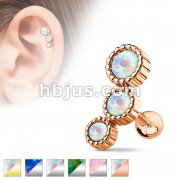Triple Round Opal Set Cartilage/Tragus Barbell Studs 316L Surgical Steel