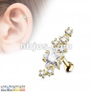 Lined Cluster CZ Star with Large Star Center 316L Surgical Steel Cartilage, Tragus Barbell Studs