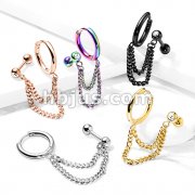 Double Chain Linked Round Clicker Hoop Earring and Crystal Set Cartilage Barbell 316L Surgical Steel